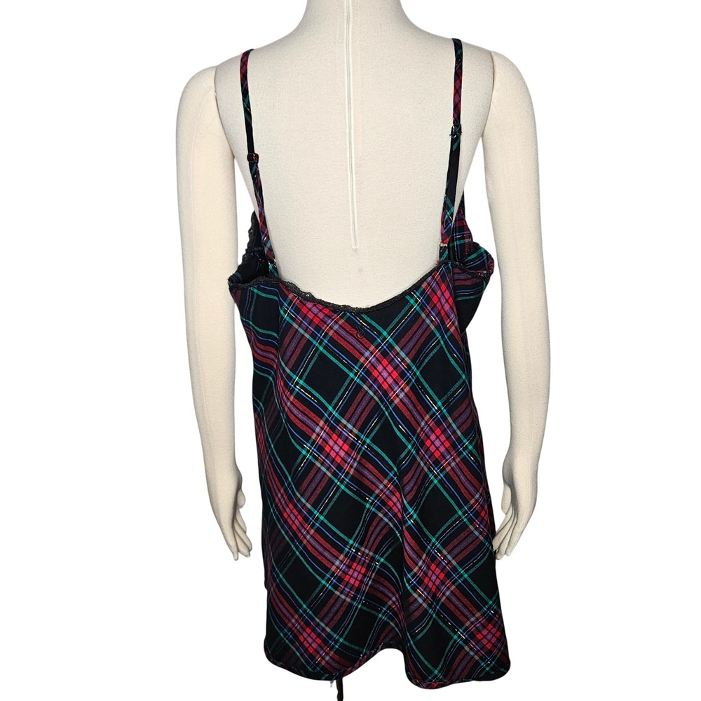 Victorias Secret Plaid Lace Trim Slip Dress XXL Red Green Gold Metallic Chemise - Picture 5 of 8